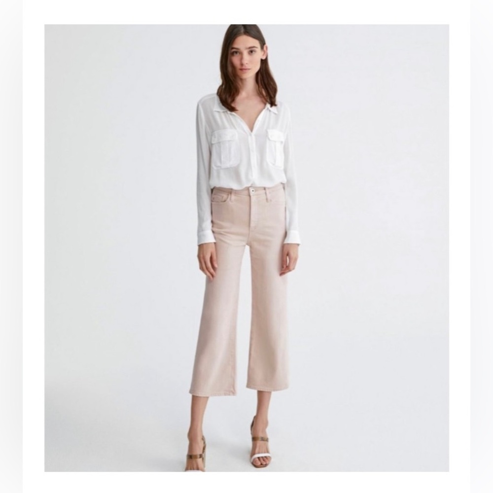 AG Jeans “The Etta” wide leg denim in light pink